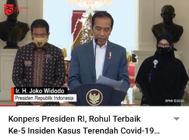Masuk Top 5 Kabupaten/Kota Dengan Insiden Kasus Terendah,Presiden Jokowi Apresiasi Bupati Rokan Hulu